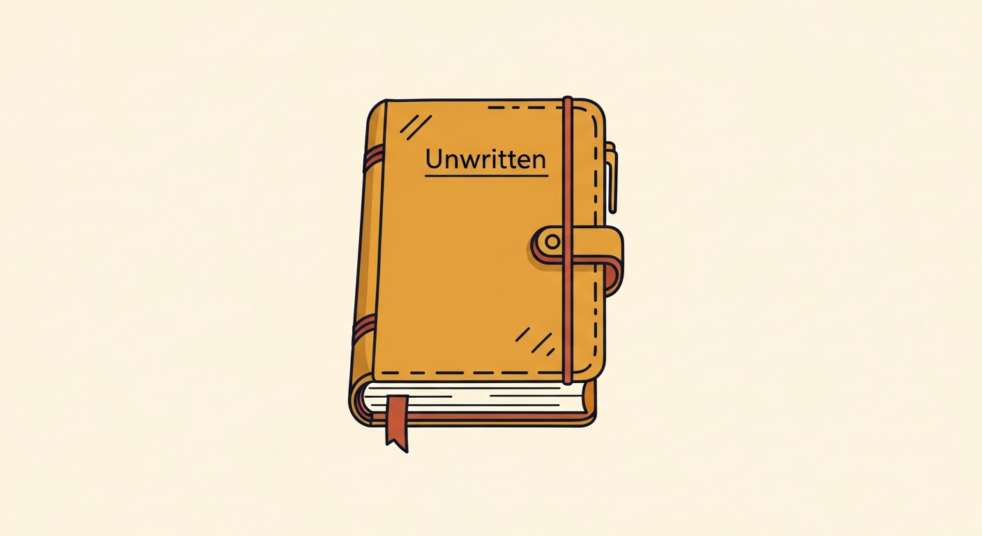 A slightly worn, unwritten leather-bound journal with faint pen marks on its cover.